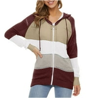 Ženski lagani zip up kardiganci prevelirani dugi rukav labavi pleteni blok blok džempere Activewewewwed vrhovi sa kapuljačom