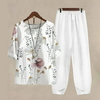 Odjeća za odmor za žene Ljeto setovi cvjetni tiskani gumb kratki rukav na vrhu latice za laktove i duge hlače setovi sa džepovima labave casual dve set Loungeward Brown XL