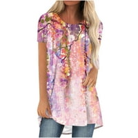 Yyeselk prevelizirani bluze za žene Ljeto casual okrugli vrat kratkih rukava tunic vrhovi modni elegantni cvjetni ispis asimetrijski košulje za heme vruće ružičaste s