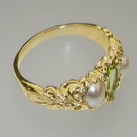 Britanci napravio je 10k žuto zlato prirodni peridot i kultivirani biserni ženski trilogijski prsten