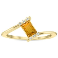 Ženski smaragdni CITRIN i dijamantski tierra prsten u 10k žuto zlato