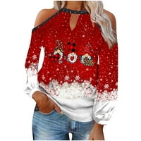 Božićne dukseve za žene Trendy Sexy Leopard Print Hollow Cold rame Na vrhu Xmas Santa Print majice s