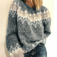 Floleo ženski džemper zazor jesen zimske modne žene O-izrez dugi rukav Leoaprd patchwork pleteni topli