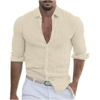 Košulje od pamučne posteljine rever za muškarce dugih rukava s dugim rukavima dolje bluze casual moda čvrst tee s-3xl