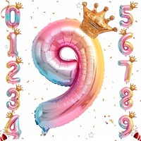 Tianlu HELIUM folije Broj balona, ​​dugački gradijentni broj baloni sa krunom za rođendan, rođendanski zabava