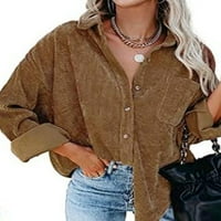 LICUPIEE WOMENS Corduroy košulja jakne sa dugim rukavima s dugim rukavima dolje Bluuses Majice Kaput za prevelike vrhove sa džepovima