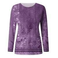 Sinimoko ženske majice dugih rukava jesen i zimski osnovni top za žene Flora Print Crewneck Tops Purple XXL
