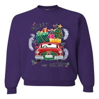 Divlji Bobby, sretan i jarko crveni automobil Božićni unisni Crewneck Grafički duks, ljubičasta, X-velika
