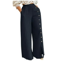 Hlače Miluxas Plus veličine za žene, žensko dugme-Split Široko-noge hlače visoke struke pantalone za labave hlače na mornaricu odobrenja 12