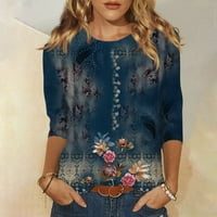 Sjajni ženski vrhovi ženske modne otisnute labave majice rukava bluza okrugli vrat casual vrhovi
