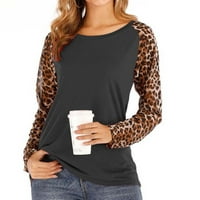 Ljetna ušteda odjeća Loopsun ženska modna casual čvrsti dugi rukav okrugli vrat Leopard patchwork bluza