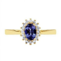 Harry Chad Enterprises CT Blue Tanzanite i dijamantski vjenčani prsten, 14k žuto zlato - veličina 6.5