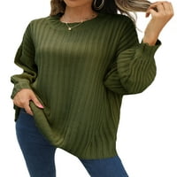 Rejlun Dame Solid Color Pulover Stretch dugih rukava Pleteni džemperi šik džemper vojska zelena 2xl