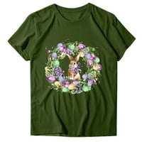Kakina s uskršnje majice za žene, žensko pismo štamparije kratkih rukava labava majica bluza vrhova vojska zelena, s