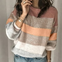 Haxmnou Bolock blok prugasti džemper za žene za žene s dugim rukavima Pletenje pulover vrpce ružičaste l