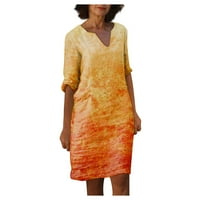 Ležerne haljine za ženske cvjetne sunčeve haljine V-izrez Srednja duljina kratkih rukava narandžasti xl