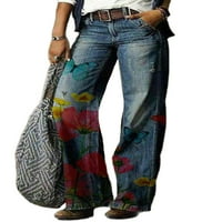 Grianlook Ženska dečka Jeans Loot Fit visoke struke ravne vrećice traper hlače široke traperice za noge br. XL