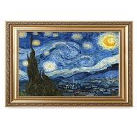 - Zvjezdana noć - Vincent van Gogh. Giclee Ispis na platnu s odgovarajućim zlatnim reljefnim uokvirenim zidom. Ukupno sa uramljenim veličinama: 30x26