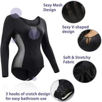 Gotoly ženske duge rukave osnovne bod-a bodysuit top kombinezon bodycon majica Leotard Tummy Control