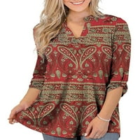 Ženske plus veličine vrhova koluta cvjetna tunika košulja Casual V izrez Flowy Bluze