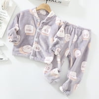 Koaiezne Toddler Girls Boys Winter Dugi rukav Cartoon Sleep odjeća Pajamas Dugme Top Hlače Outfits Set