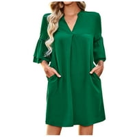 Finelylove casual maxi haljina Flowy Maxi haljina A-line visoke male kratkih rukava čvrsto zeleni XL