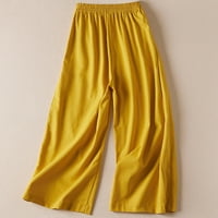 Qiaocaity Ženska posteljina hlače Labavi struk pamučne hlače Ljeto Tanke tanke široke pantalone za noge Clearence Yel XL