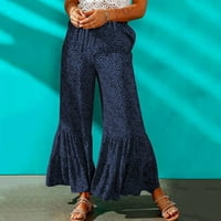 Symoid Womens casual pantalone - modni ljetni casual labavi visoki usponi naglim nakrivenim rešetkim pantalonama tamno plavim xl