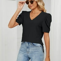Modne žene plus veličina kratkih rukava V izrez Casual bluza Majica TOPS crna s