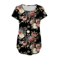 Ženska cvjetna tunika vrhova casual bluza v vrat tastera kratkih rukava u majicama