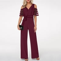 Ženski kombinezonski modni casual bez rukava Camisole V-izrez Široke pantalone, vino, XL