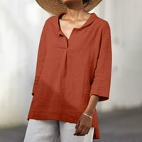 Ženska okrugla izrez puna boja pamučna posteljina labava Ležerna dužina Top pamučna majica od pamučne