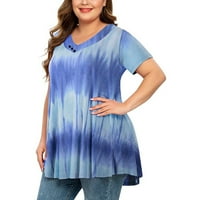 Plus veličine vrhova za žene Tie-Dye Ispis kratkih rukava s bluzom za bluzu s vratom