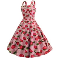 Prom party haljina strappy tiskanje večernjim ljuljačkama bez rukava 1950-ih Vintage Women Ljeto pokrivaju