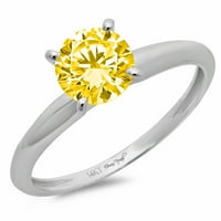 CT sjajan okrugli rez sintetički žuti moissine 14k bijeli zlatni pasijans prsten sz 10.5