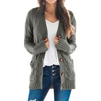 Lroplie Womens Cardigan Plus Size jakne s dugim rukavima za žene otvoreni rukav Boho dugi patchwork džepovi prednji kaput sivi l