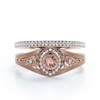 Dekorativni ukras 1. Karat za ručni rez morgatit i dijamantni movali zaručni prsten, vintage izgled vjenčani prsten u srebru s 18k ružičastog pozlaćenog obloga, prebivali su set, zbirni prsteni