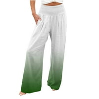 Ženske casual široke noge palazzo hlače visoke strukske salonske pantalone sa džepovima Green White