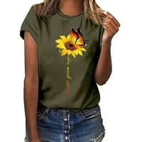 Ženski vrhovi ženski posadni vrat kratki rukav cvjetni dame bluze ljetne majice za žene vojska zelena