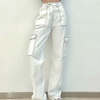 Zyekqe Juniors Teretne hlače Žene ravne noge Visoko struka Streetwear Active Cargos pantalone sa više džepovima