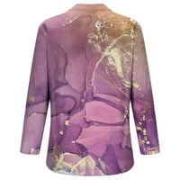 Puntoco Plus veličina dugih rukava Ženska ljetna bluza s dugim rukavima V Vruća za ispis vrata Majica Purple 10