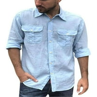 Woobling Men vrhovi bluza s dugim rukavima Jednoj grudi majice MENS Classic Travel Tunic Majica svijetlo plava s