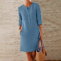 Ženska haljina modna casual puni gumb Dugme džep Dugi rukav haljina, plava, xxl