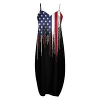 Ženska četvrta jula Američka zastava haljina bez rukava maxi haljina s džepovima, ljetne maxi haljine