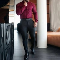 Muška modna casual Formalna košulja Slim Fit Stretch Ležerne prilike dugih rukava dolje majica vino l