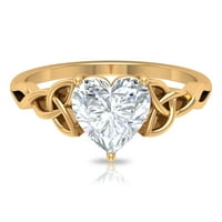 Žene CT u obliku srca Moissanite Solitaire Celtic Gold Angažman prsten, 14k žuto zlato, SAD 10,00