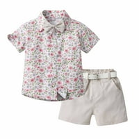 12-mjesečni amoni, dječački set odjeće, novorođenčad TUXEDO kratki rukav džentlmen sa ljetnim dječjim dječačkim kratkim rukavima kratkih rukava s kaišom bijelom bojom