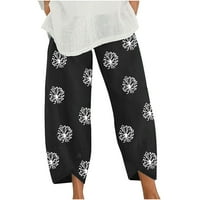 Ženske posteljine duge hlače Ležerne prilike Comfy elastične strugove hlače tiskane posteljine duge pantalone sa džepovima