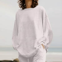 qolati ljetne odjeće za žene pamučna posteljina set dečko prevelike majice ravna noga pantna salon odijela