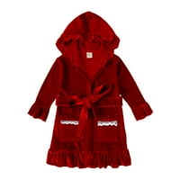 Esaierr Toddler Baby Kids Dječji dječaci svilene boje pidžama kapuljača s kapuljačom V-izrez Crvena ogrtač za zimsku kupaonicu za spavanje za 9m-9y